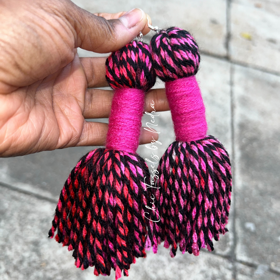 PINK STARBURST TASSEL EARRINGS