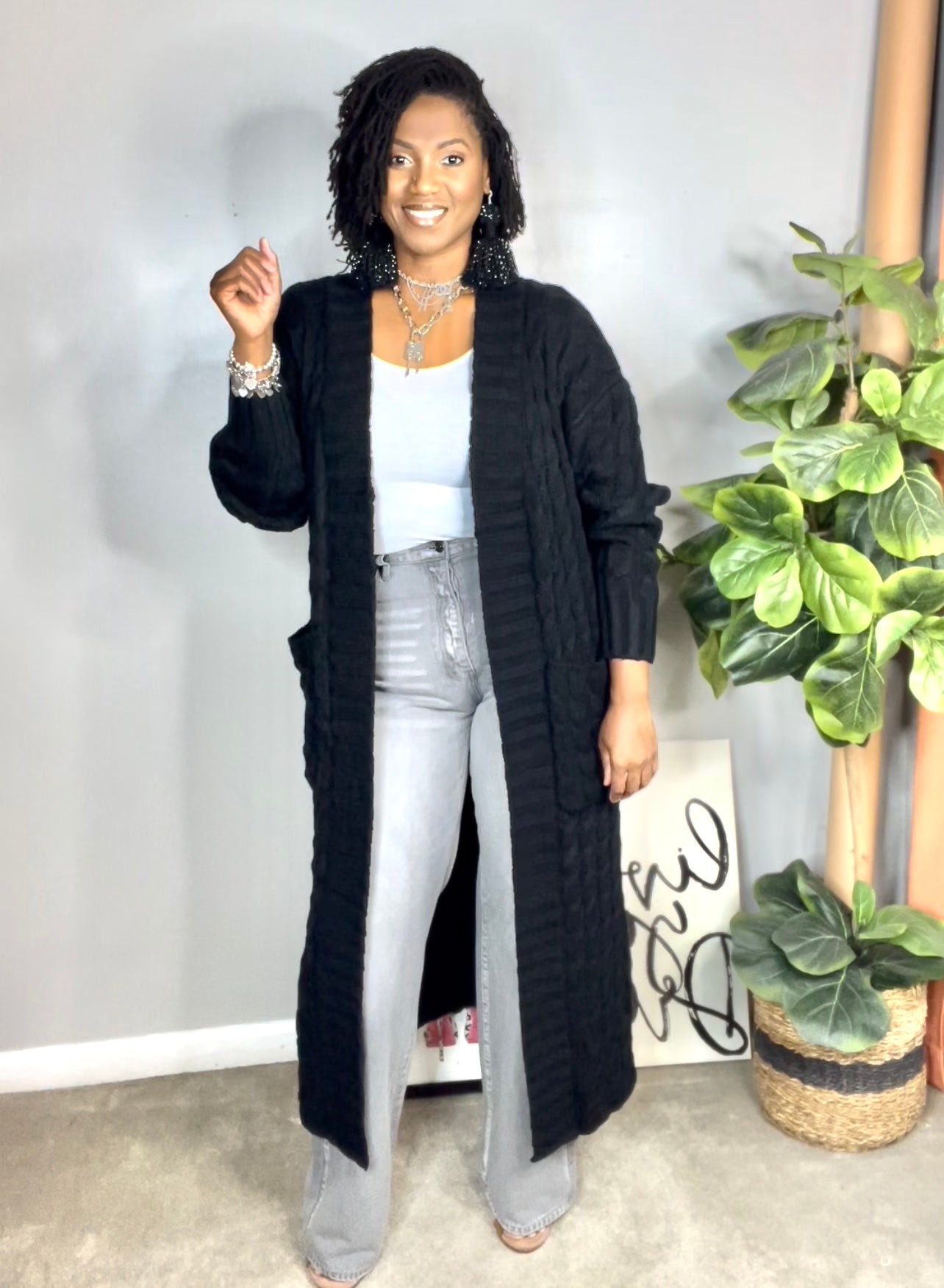 ALWAYS BE CHIC MAXI CARDIGAN | BLACK