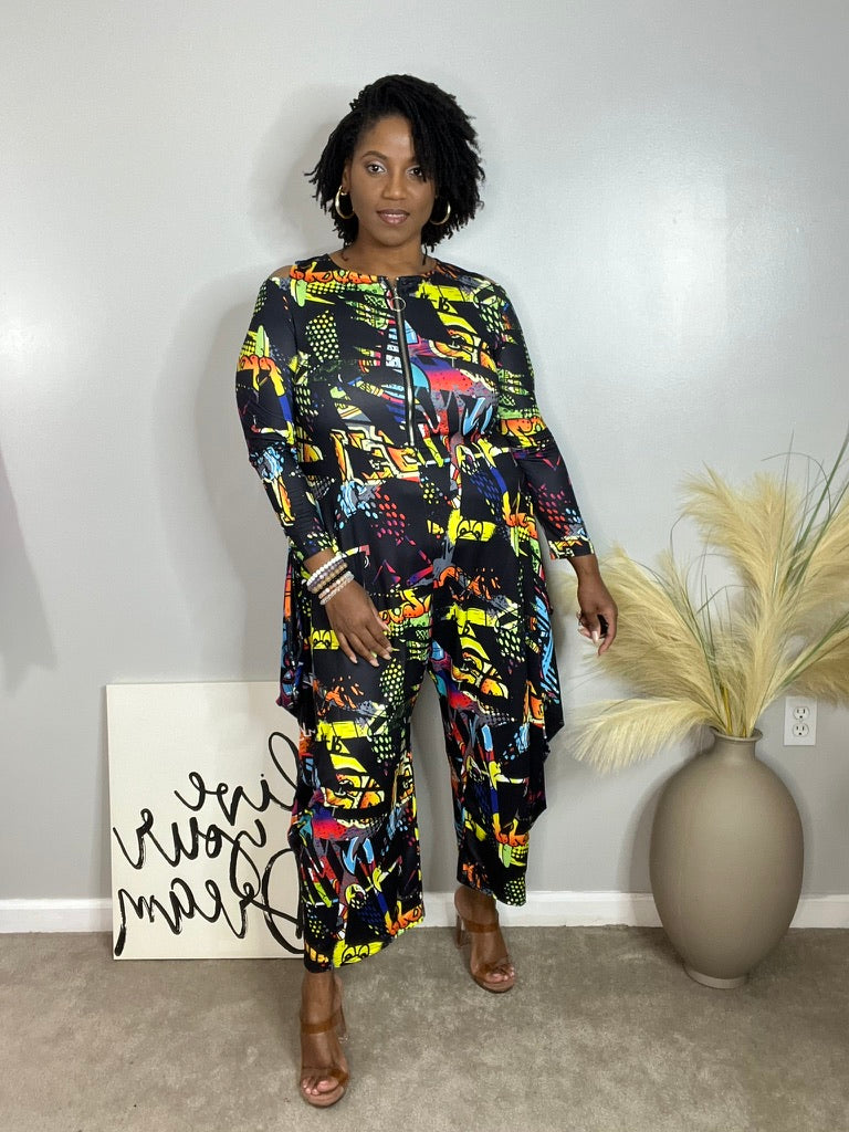 Graffiti Me Cold Shoulder Jumpsuit