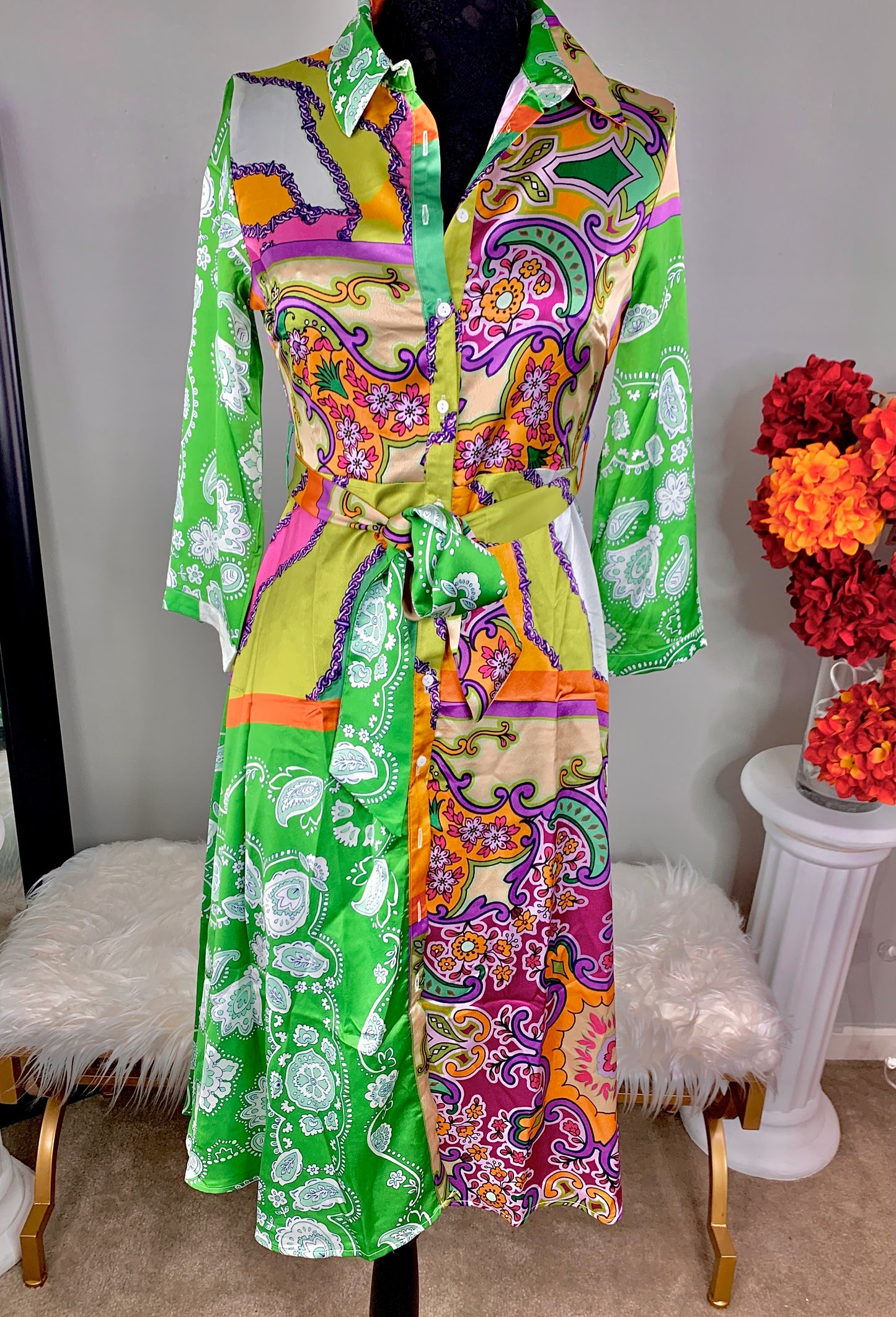 MIXED PRINT MULTICOLOR DRESS