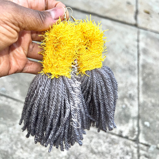 YELLOW AND GRAY LOOP TASSEL EARRINGS