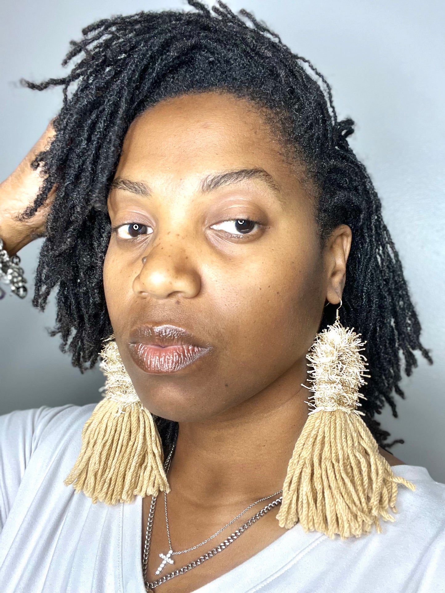 Staying Neutral Tassel Loop Earrings