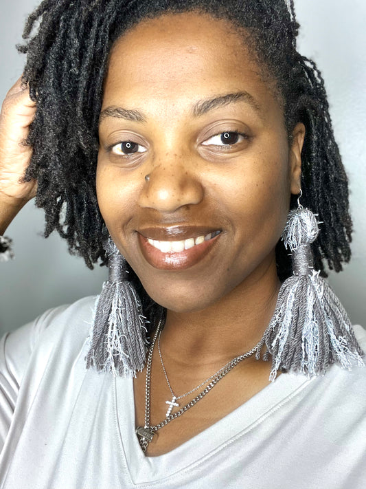 Ice Gray Tassel Earrings