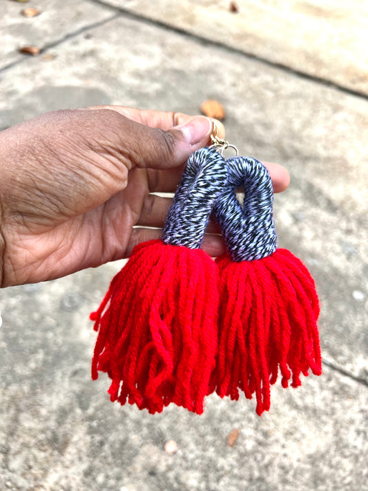 RED WHITE N BLACK LOOP TASSEL EARRINGS