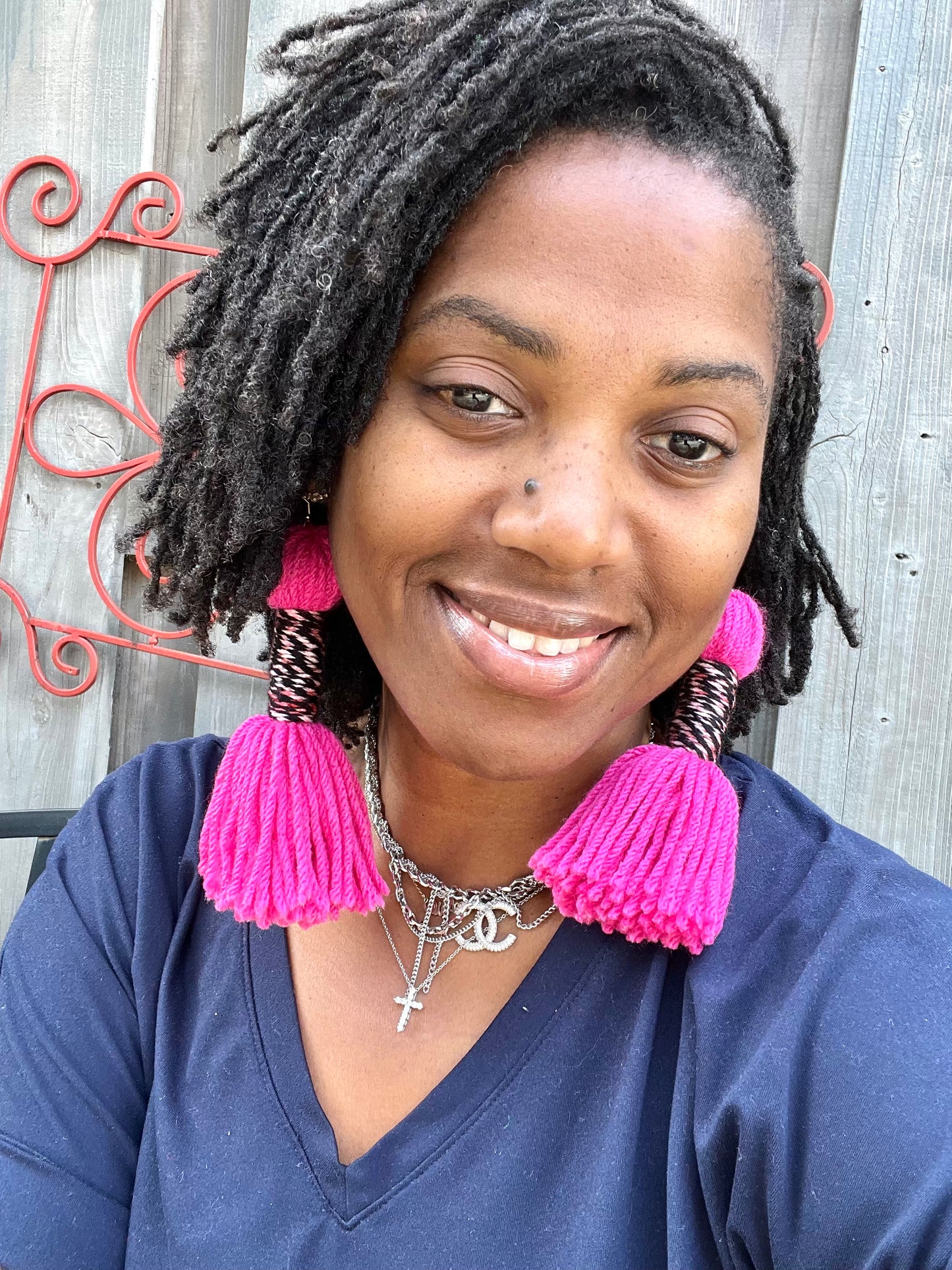 RASPBERRY WRAPPED TASSEL EARRINGS