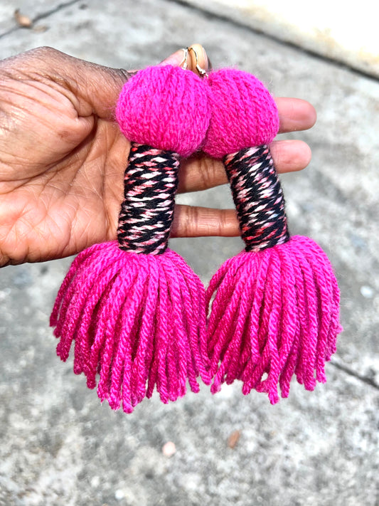 RASPBERRY WRAPPED TASSEL EARRINGS