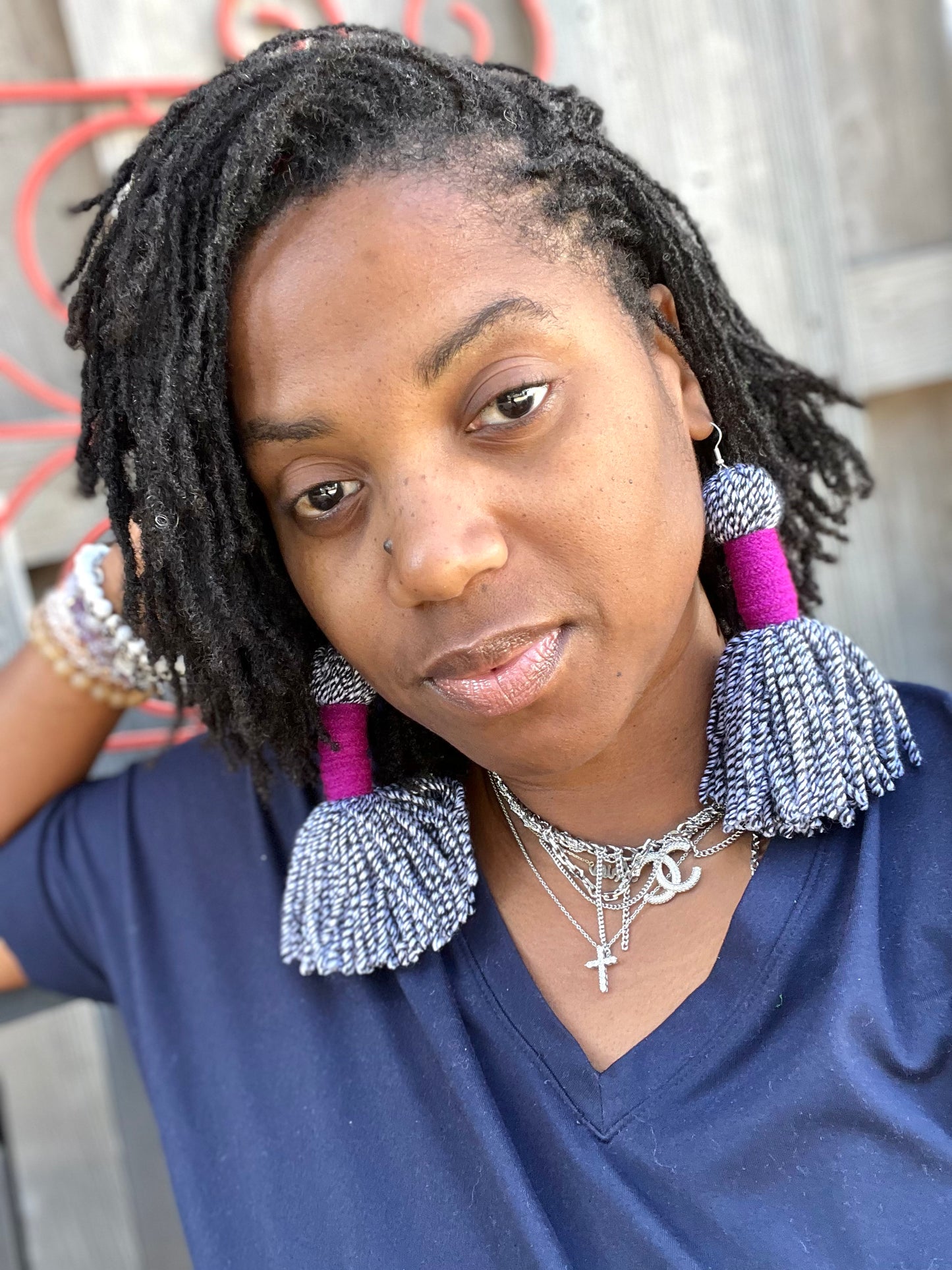 MARBLED RASPBERRY TASSEL EARRINGS