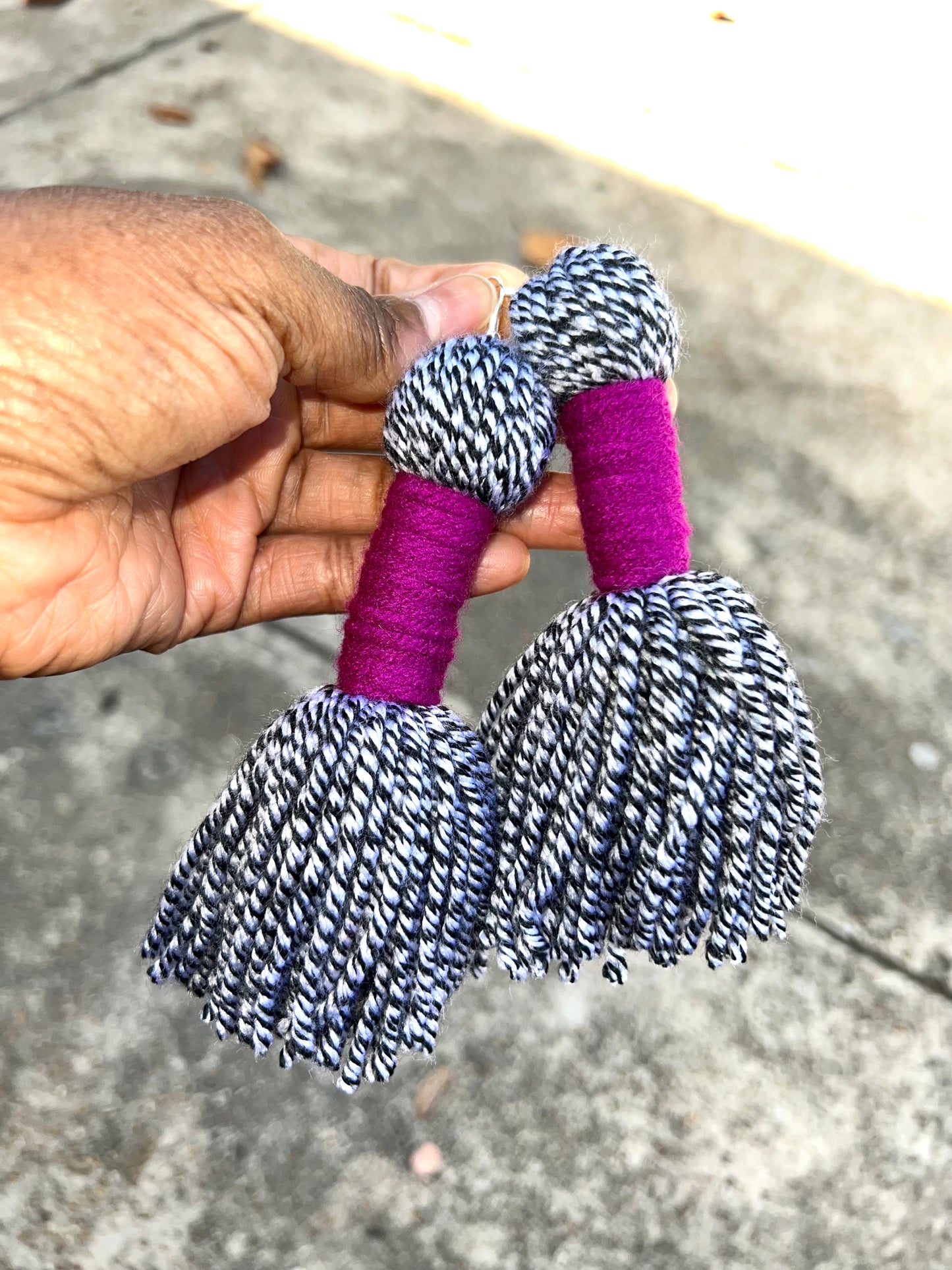 MARBLED RASPBERRY TASSEL EARRINGS