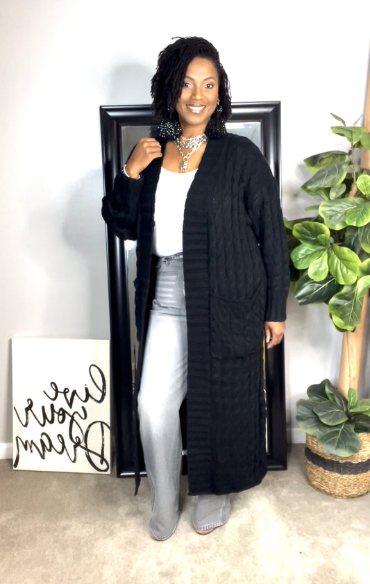 ALWAYS BE CHIC MAXI CARDIGAN | BLACK