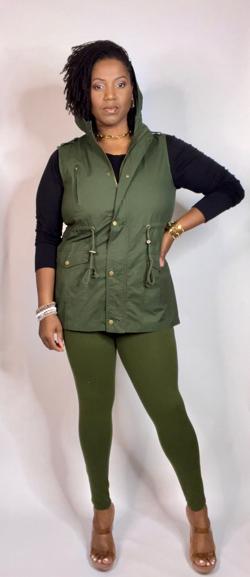 FALL DAY VEST LEGGING SET| OLIVE