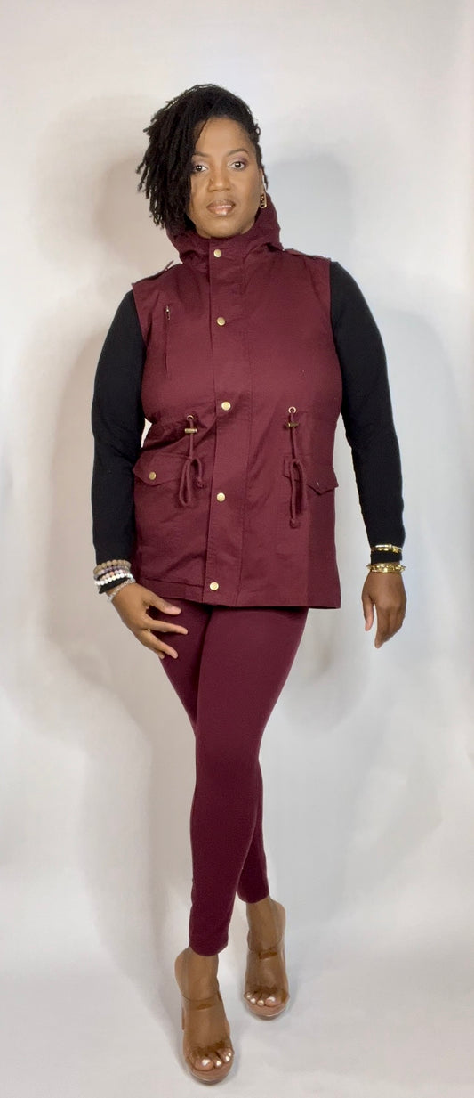 FALL DAY VEST LEGGING SET | DARK BURGUNDY