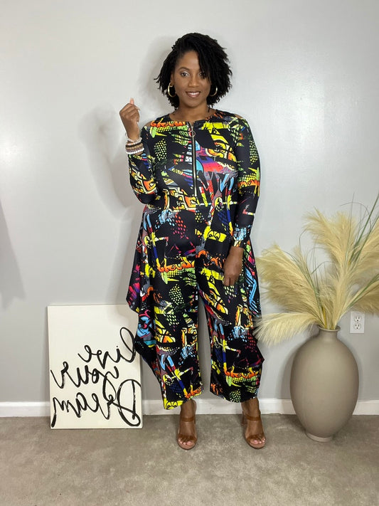 Graffiti Me Cold Shoulder Jumpsuit