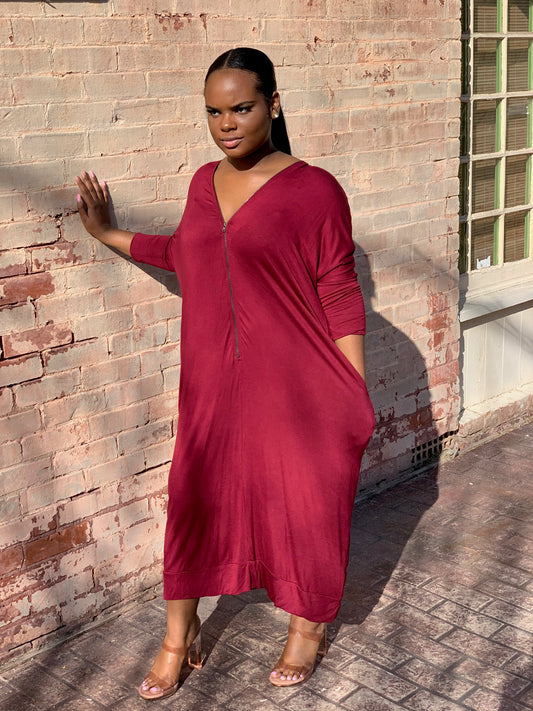 Issa Vibe Zipper Midi Dress | Burgundy