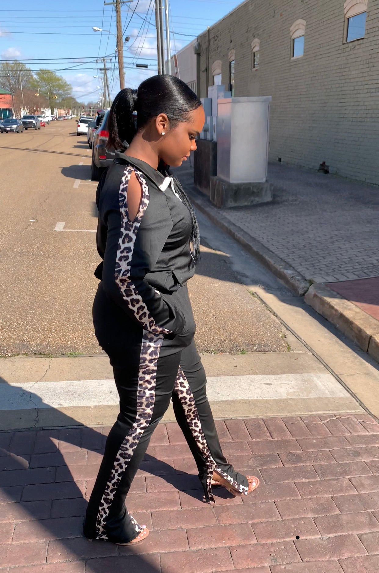 Cold Shoulder Tracksuit | Leopard