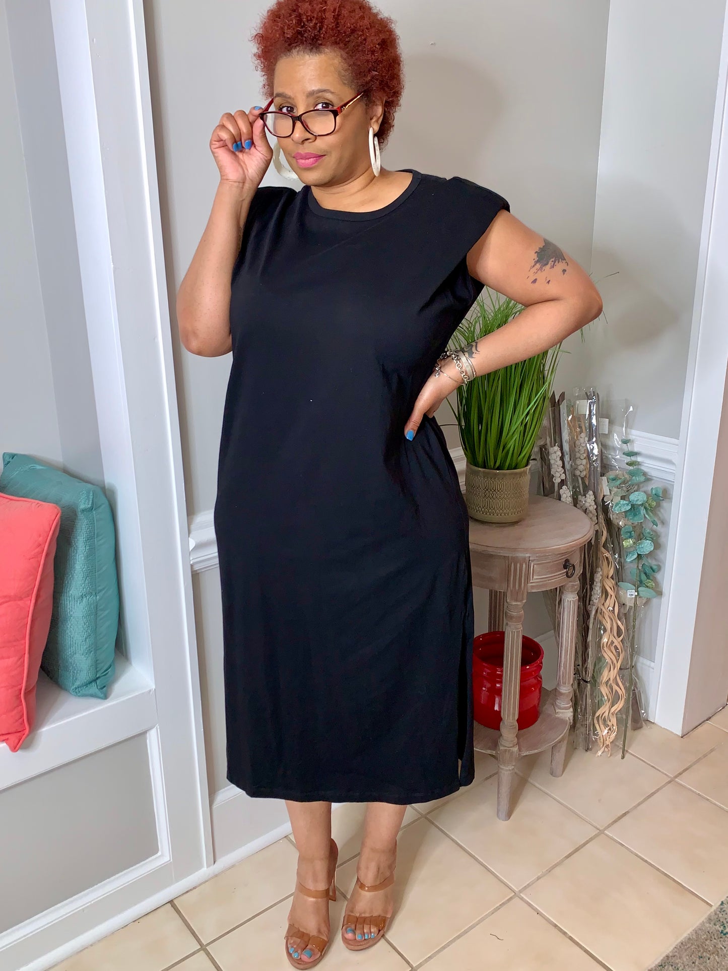Shoulder Pad Tee Dress l Black