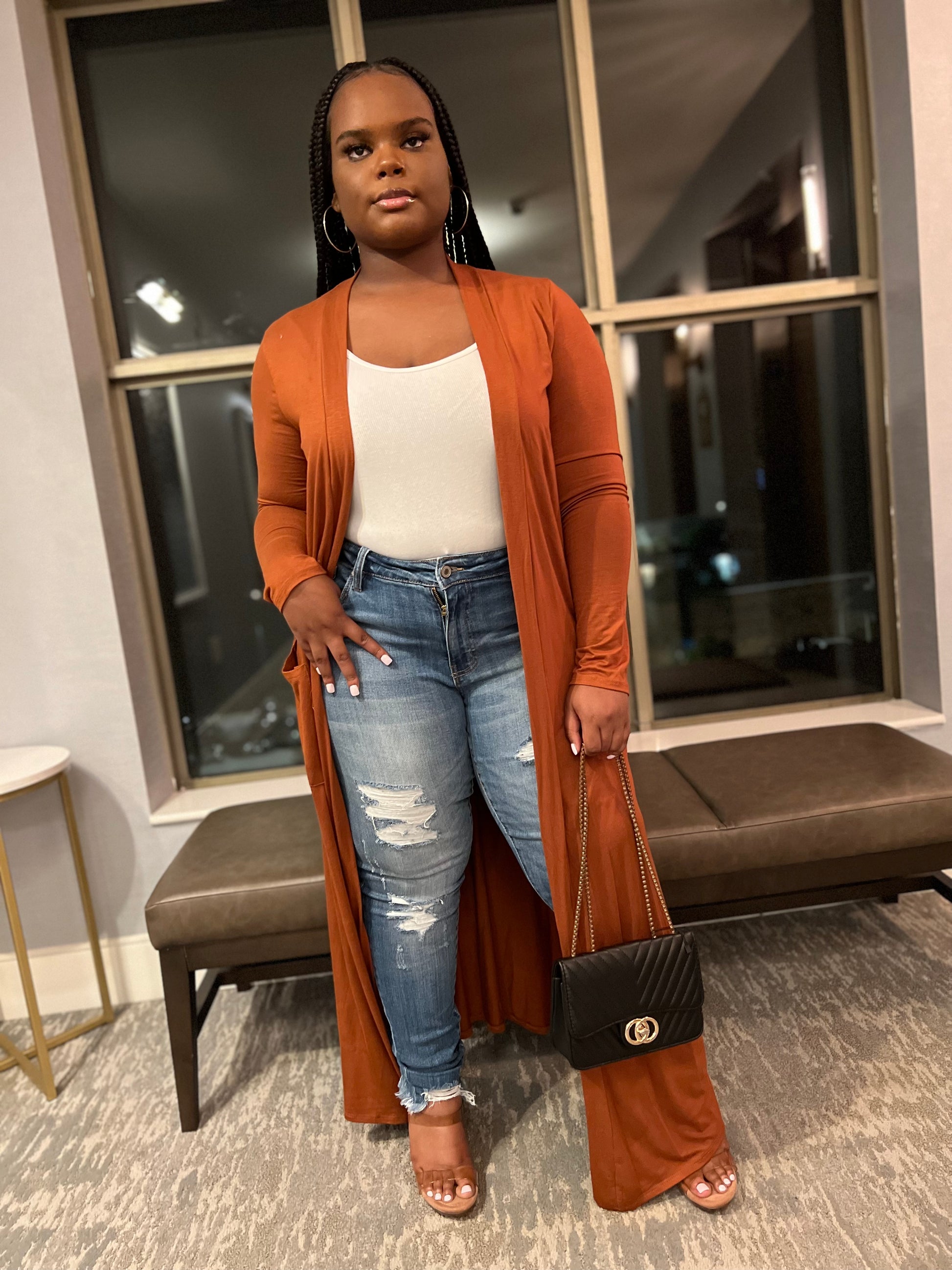 Boutique Cardigans Rust Colored Long Cardigan Knit Cardigans