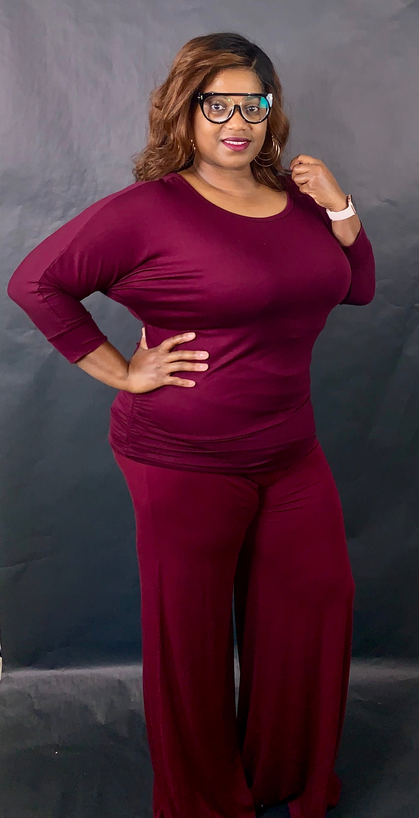 Burgundy Wide Leg Set