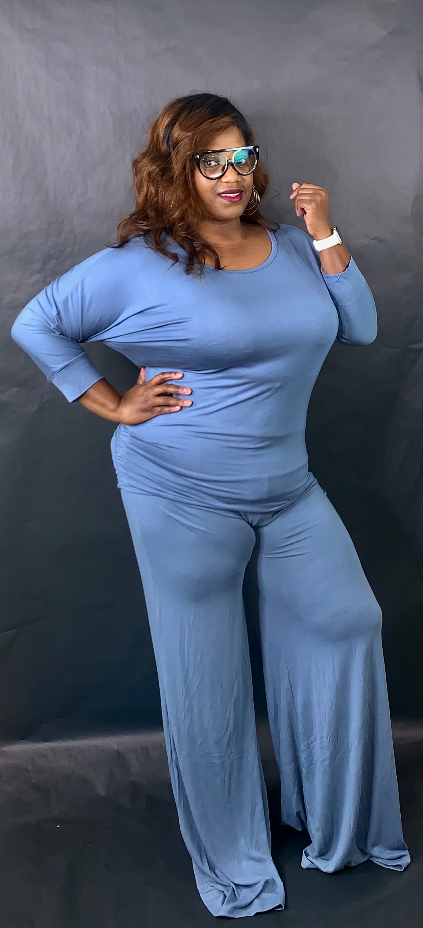 Ice Blue Wide Leg Pant Set