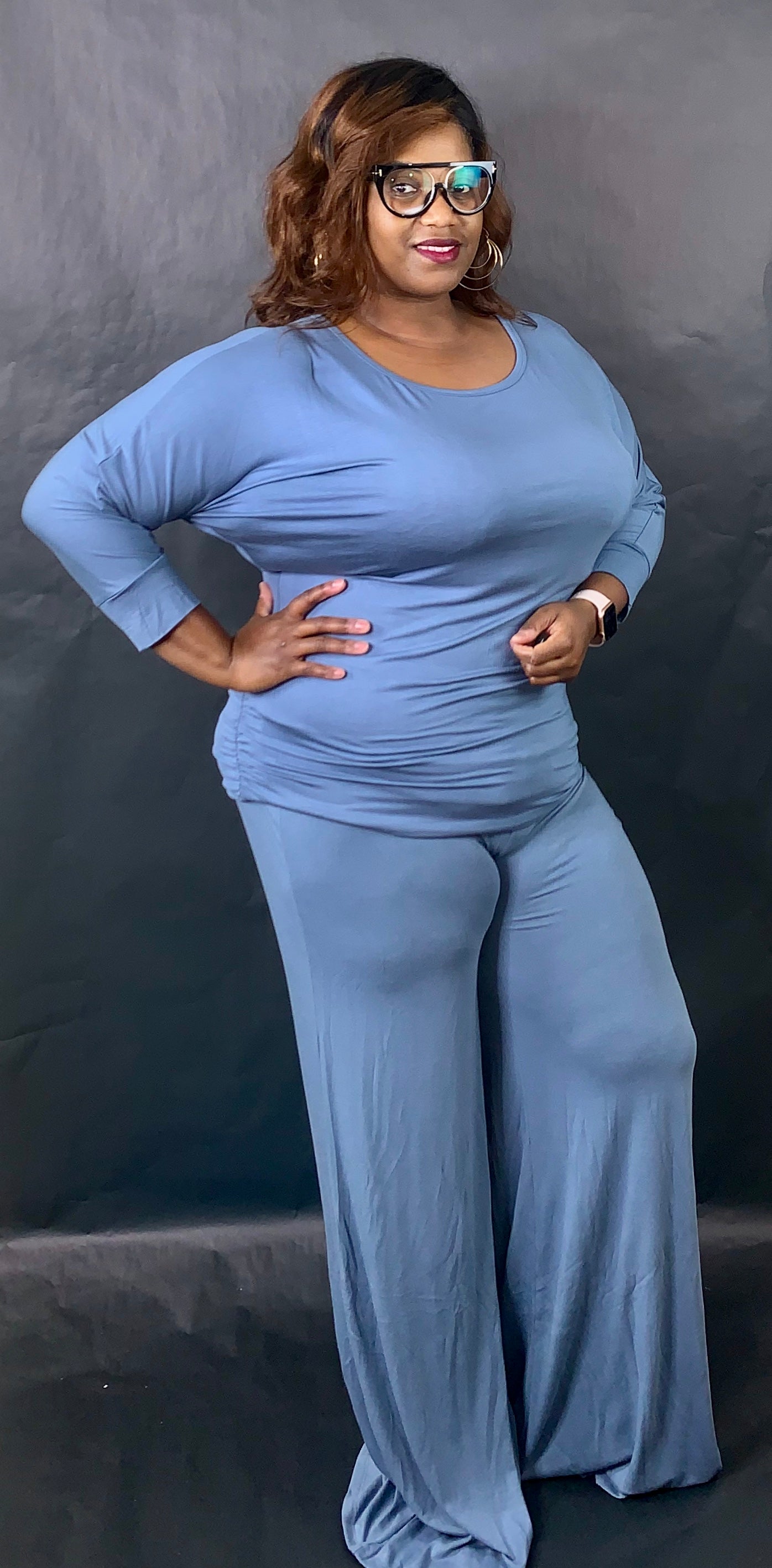 Ice Blue Wide Leg Pant Set